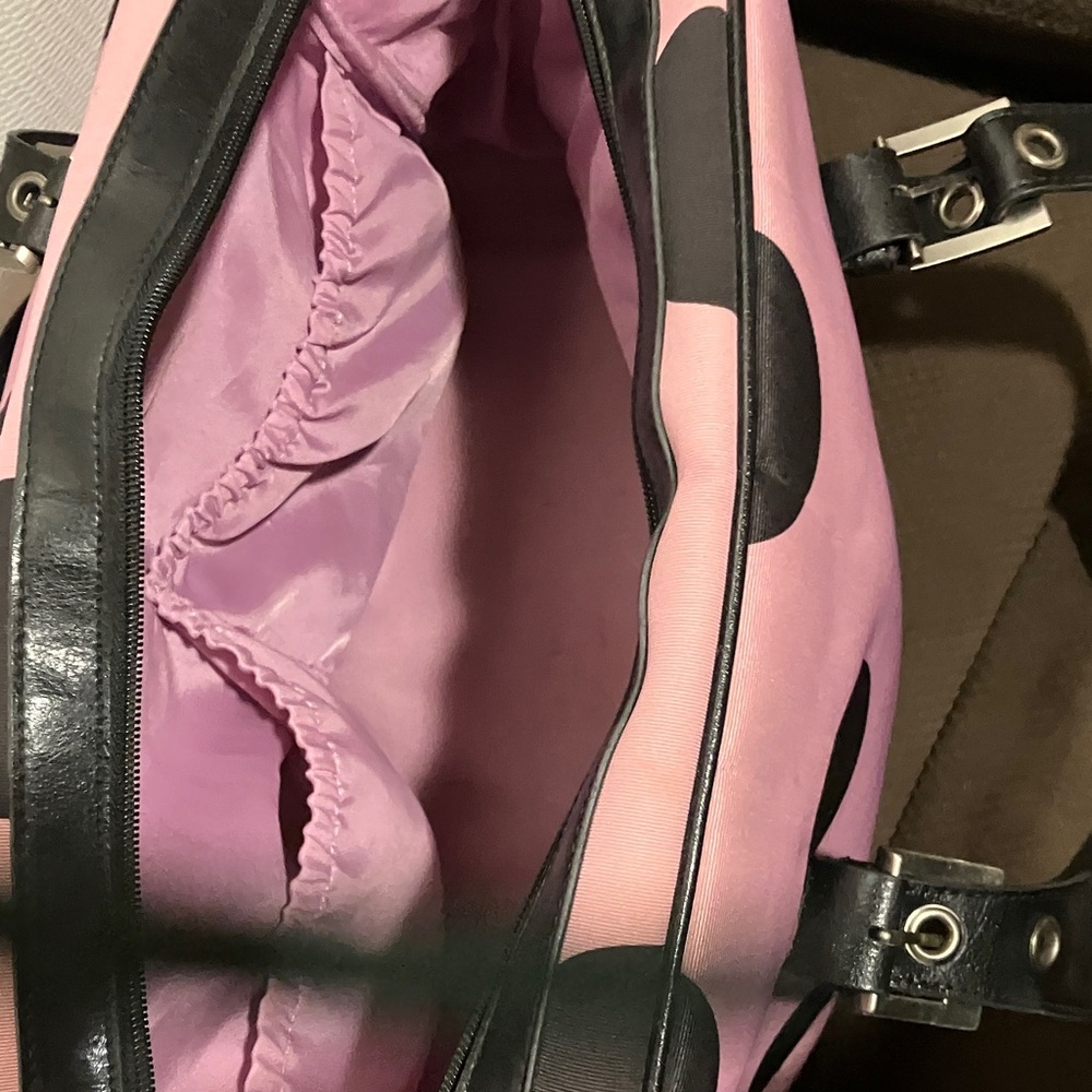 Pink Polka Dot Women's Satchel Bag with Black Accents - Picture 4 of 14